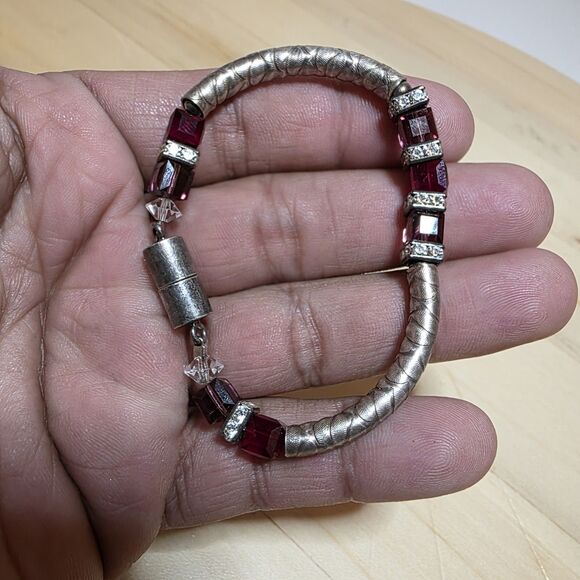 Sterling Silver 925 Beaded Ladies Bracelet 7 Inches Long Magnetic Clasp - Picture 1 of 7